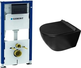 Set rezervor incastrat Geberit Duofix cu set fixare si clapeta Delta negru lucios plus vas WC Rune Ivaldi Grande cu capac softclose
