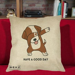 Perna Decorativa Caine Dab Have A Good Day, 40x40 cm, Crem, Husa Detasabila, Perna Inclusa, BEKZ®