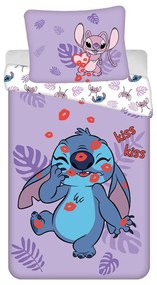 Lenjerie de pat pentru copii mov din bumbac pentru pat de o persoană 140x200 cm Lilo and Stitch "Kiss" – Jerry Fabrics