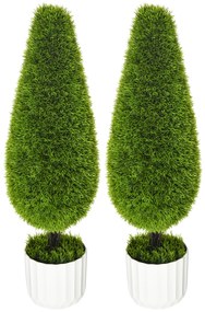 Set 2 Plante Artificiale cu Ghiveci de Ø12x16 cm, Muschi si Ciment, Plante Artificiale de 90cm din PE si Plastic, Verde-Alb HOMCOM | Aosom RO