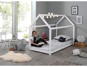 Pat în formă de casă pentru copii Vipack Cabane, 90 x 200 cm, alb