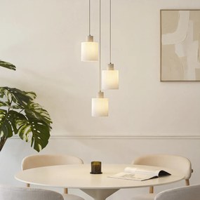 Lampă suspendată scandinavă bej cu sticlă albă rotundă cu 3 lumini - Wisp
