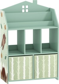 AIYAPLAY Etajeră pentru jucării cu sertare din material textil rafturi deschise design cu ursuleți organizator de jucării Verde | Aosom Romania