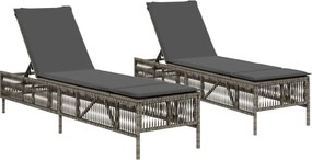 vidaXL Șezlonguri de plajă cu perne, 2 buc., gri deschis, poliratan