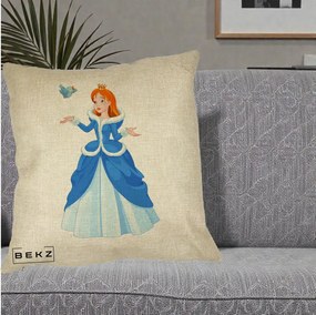 Perna Personalizata Printesa Albastra cu Pasare, 40x40 cm, Crem, Husa Detasabila, Perna Inclusa, BEKZ®
