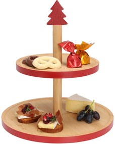 Etajeră din bambus pentru dulciuri, 2 etaje, roșu