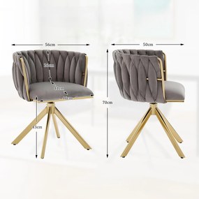 Set de 2 scaune pivotante din catifea, Gri | Aosom Romania