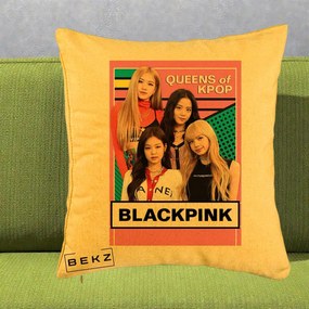 Perna Personalizata BLACKPINK Queens of Kpop, 40x40 cm, Galben, Husa Detasabila, Perna Inclusa, BEKZ®
