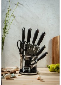 Set cutite Oliver Voltz OV51633K9S, 9 piese, Suport, Negru/Argintiu