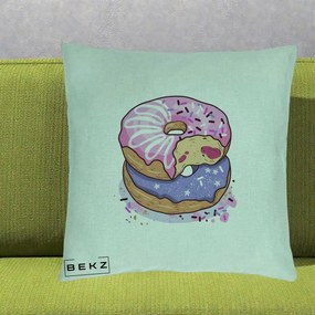Perna Decorativa Donuts Roz si Mov, 40x40 cm, Verde Menta, Husa Detasabila, Perna Inclusa, BEKZ®