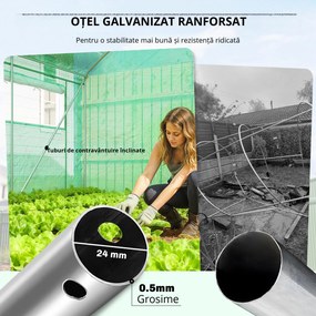Outsunny Seră tip tunel 6x3x2 m cu 3 uși derulante 6 ferestre cu plasă și structură din oțel galvanizat Verde | Aosom Romania