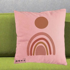 Perna Decorativa Boho Rainbow Sun, 40x40 cm, Roz, Husa Detasabila, Perna Inclusa, BEKZ®