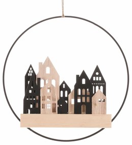 Hanging LED decor Case într-un cerc negru, 28 cmdiametru