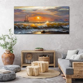 Tablou canvas valuri de coastă apus de soare