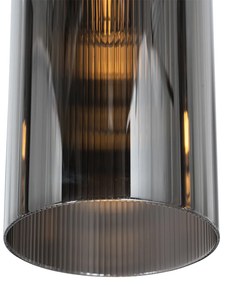 Lampă suspendată Art Deco neagră cu sticlă fumurie cu 4 lumini - Laura