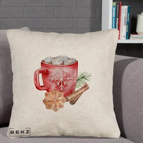 Perna Decorativa Cacao de Iarna cu Biscuit, 40x40 cm, Bej Canapea, Husa Detasabila, Perna Inclusa, BEKZ®