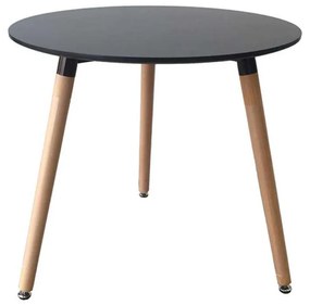Masa rotunda, 80x80x75 cm picioare lemn, culoare negru, MDF