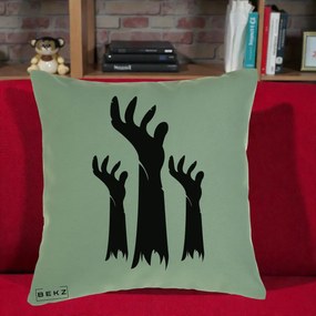 Perna Decorativa Halloween Maini Zombie Alb-Negru, 40x40 cm, Verde, Husa Detasabila, Perna Inclusa, BEKZ®