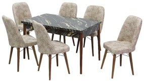 Set masa extensibila 80 x 130/170 cm cu 6 scaune, culoare negru / crem