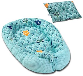 Cosulet bebelus pentru dormit Kidizi Baby Nest + pernuta plagiocefalie Kidizi Animals Mint