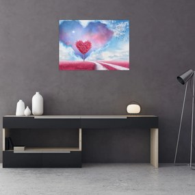 Tablou pe sticlă - Copac de inimă roz (70x50 cm)