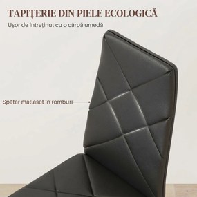 HOMCOM Set 2 Scaune de Sufragerie Tapițate cu Spătar Înalt, Tălpi Antiderapante și Picioare din Oțel, 41x50x97 cm, Negru | Aosom Romania