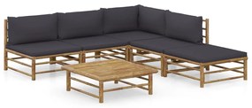 Set mobilier de gradina, 6 piese, perne gri inchis, bambus Morke gra, colt + 3x mijloc + suport pentru picioare + masa, 1