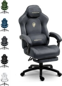 DOWINX – Scaun Gaming, Suport Lombar cu Masaj, Șezut cu Arcuri Metalice și Spumă, Rabatabil 90°-160°, Suport picioare, Rezistent 160 kg, material textil, Gri Inchis