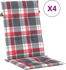 vidaXL Perne scaun spătar înalt 4 buc. roșu carouri 120x50x3 cm textil