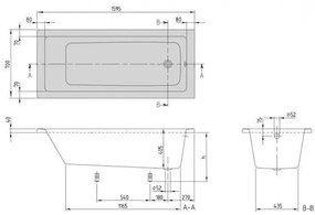 Cada dreptunghiulara Villeroy &amp; Boch, Targa Plus Solo, 160 x 70 cm, cu set de picioare, alb alpin