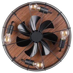 Plafonieră negru-mat/maro cu control prin telecomandă, cu ventilator Trondheim – Trio