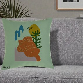 Perna Decorativa Femeie Portocalie Relaxata, 40x40 cm, Verde, Husa Detasabila, Perna Inclusa, BEKZ®