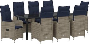 vidaXL Set de masă pentru grădină cu pernă 9 pcs Negru poliratan