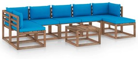 Set mobilier de gradina, 8 piese, cu perne albastru deschis Albastru deschis, 2x colt + 4x mijloc + suport pentru picioare + masa, 1