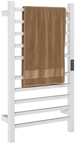 HOMCOM Uscător de Prosoape Electric cu 10 Bare, Timer, Afișaj LCD și Temperatură Reglabilă, 45x11x80 cm, Alb | Aosom Romania