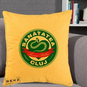 Perna Personalizata Sanatatea Cluj Servicii Publice 1986, 40x40 cm, Galben, Husa Detasabila, Perna Inclusa, BEKZ®
