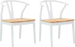 vidaXL Scaun de sufragerie 2 pcs Alb și Natural Lemn Solid de Cauciuc