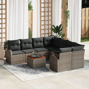 vidaXL Set de canapele cu 9 piese și perne gri din rattan și acacia