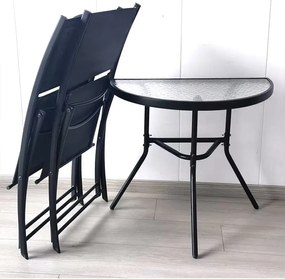 Masa de gradina semirotunda cu blat de sticla ISLAND 70x40 cm, negru