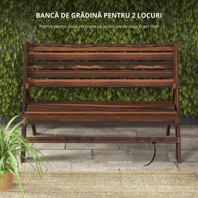 Outsunny Bancă de Exterior din Lemn pentru 2 Persoane, Bancă Pliabilă cu Spătar și Șezut cu Șipci, Bancă pentru Patio, Finisaj Carbonizat | Aosom Romania