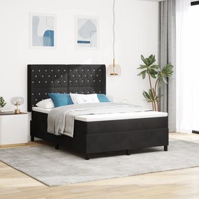 vidaXL Pat box spring cu saltea, negru, 140x200 cm, catifea