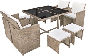 vidaXL Set mobilier de exterior cu perne, 9 piese, bej, poliratan