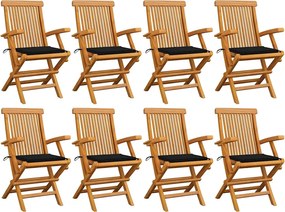 vidaXL Scaune de grădină cu perne negre, 8 buc., lemn masiv de tec