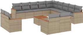 vidaXL Set canapele de grădină, 14 piese, cu perne, bej, poliratan