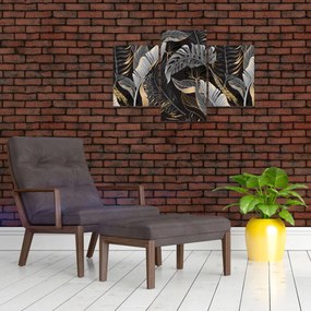 Tablou - Frunze tropicale, Galben - auriu (90x60 cm)