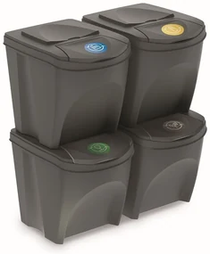 Set pubele pentru deseuri sortate II, 4 x 25 l, gri