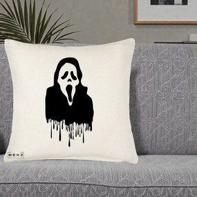 Perna Personalizata Halloween Ghostface Scream Picurand, 40x40 cm, Crem Reliefat, Husa Detasabila, Perna Inclusa, BEKZ®