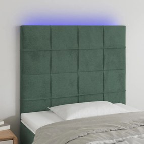 3122457 vidaXL Tăblie de pat cu LED, verde închis, 80x5x118/128 cm, catifea