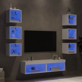 3216633 vidaXL Unități de perete TV cu LED-uri, 8 piese, alb, lemn prelucrat