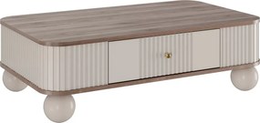 Măsuță de cafea Vesper 103x60 cm cu sertar - cașmir / nuc / mânere aurii / picioare sferice